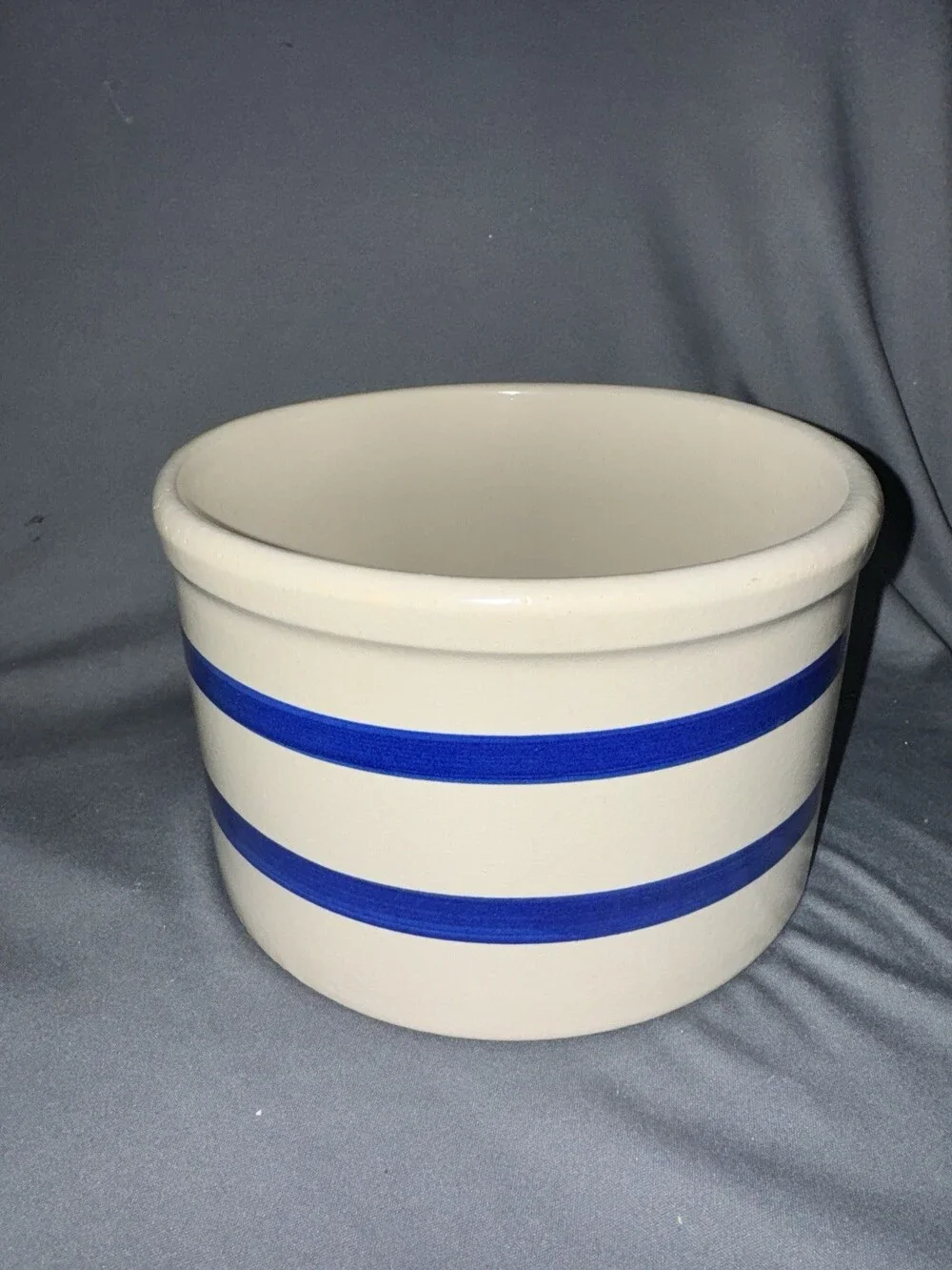 Vintage Roseville Blue Stripe Stoneware Mixing Bowl 8” USA Crock Bowl